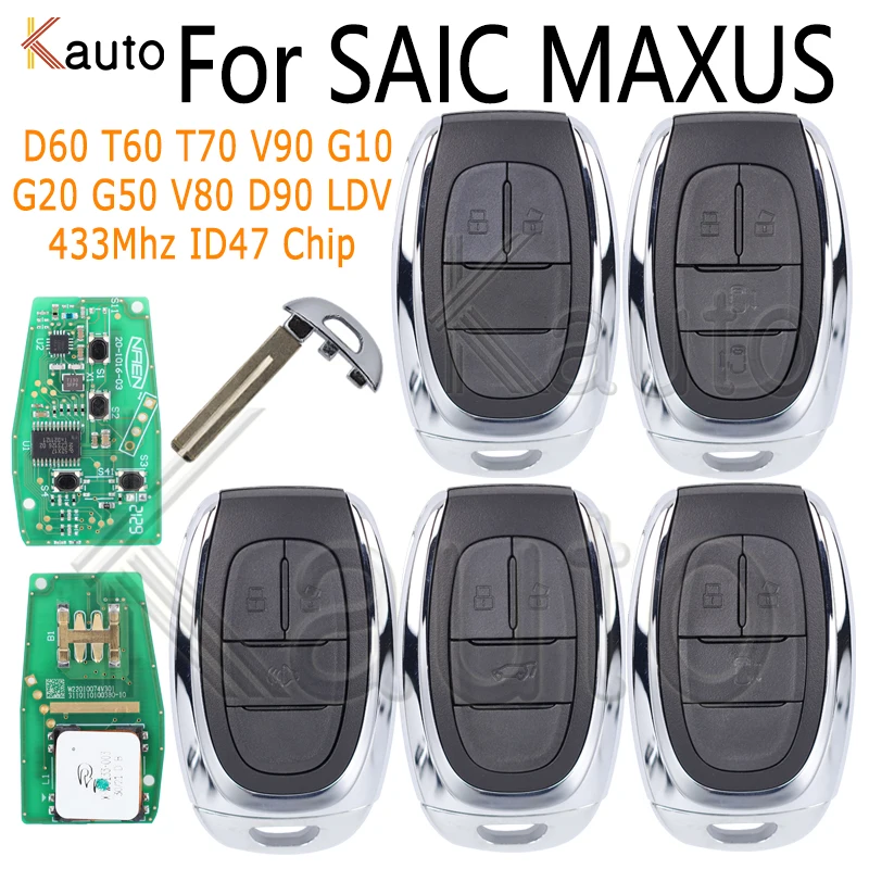 433.92Mhz Auto Remote Key for SAIC MAXUS D60 T60 T70 V90 G10 G20 G50 V80 D90 LDV Proximity ID47 Chip Keyless go Smart Car Key