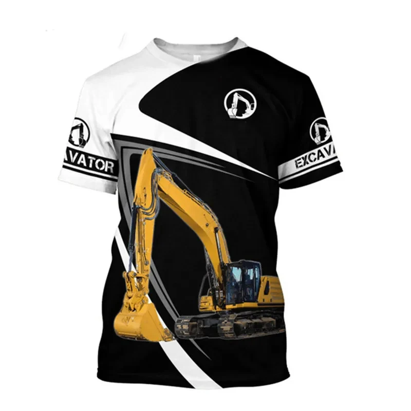Excavator Operator Worker 3D Print T-Shirts Men Women Round Neck Short Sleeve T Shirt Tops Harajuku Hip Hop Tees Unisex Clothing