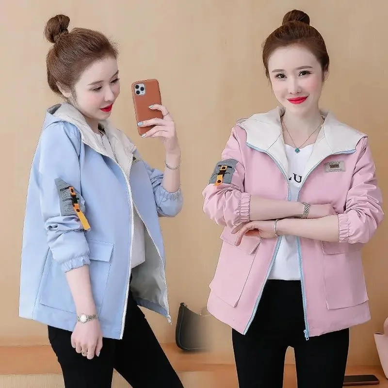 

2024 New Thin Jacket Hooded Fashion Outwear Casual Windbreaker Jackets Baseball Uniform Coat Women Spring Autumn Female Tide Top