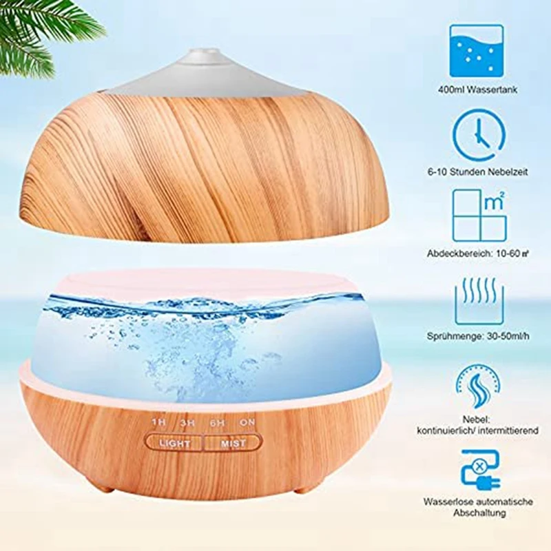 에센셜 오일 디퓨저 아로마 테라피 가습기 전기 디퓨저, 7 색 LED 조명 및 4 타이머, 가정-미국 플러그