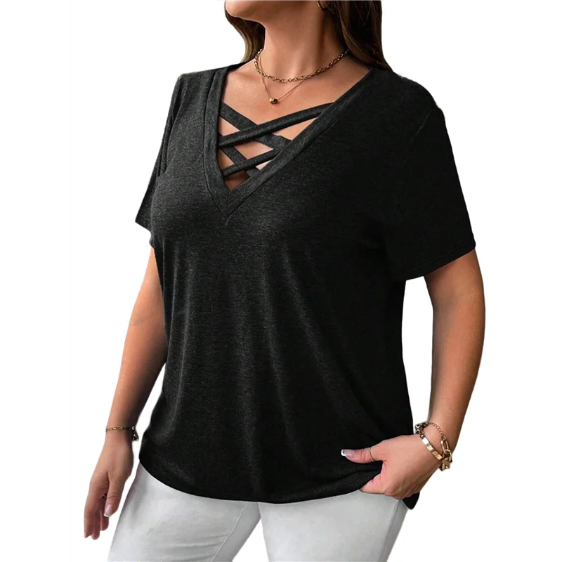 

ABRT-Tops For Women Summer Trendy Criss Cross- Shirts Oversized Casual Loose Fit Tunic Tops