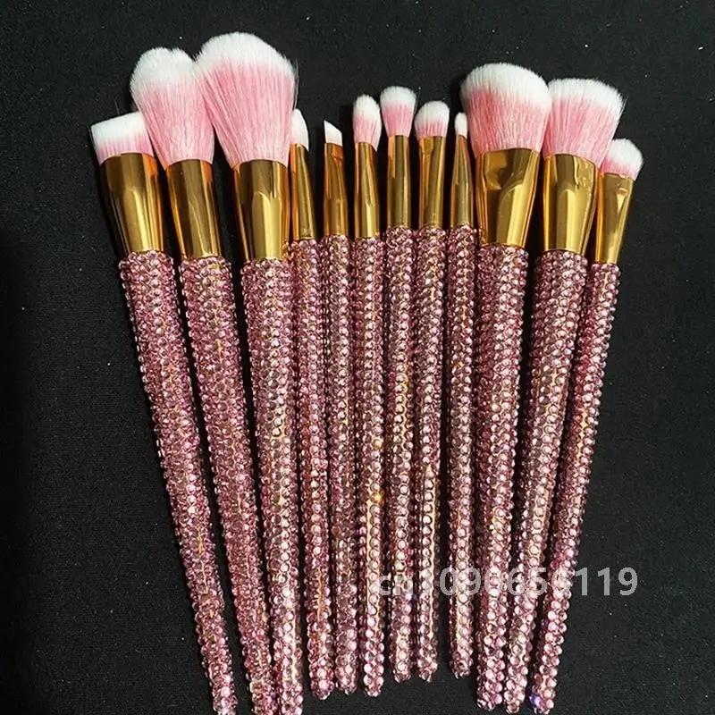 12 Teile/satz Diamant-verzierte Make-Up Pinsel Edelsteine Make-Up Schönheit Werkzeuge Voller Diamanten Lose Pulver Foundation Concealer Pinsel Bling