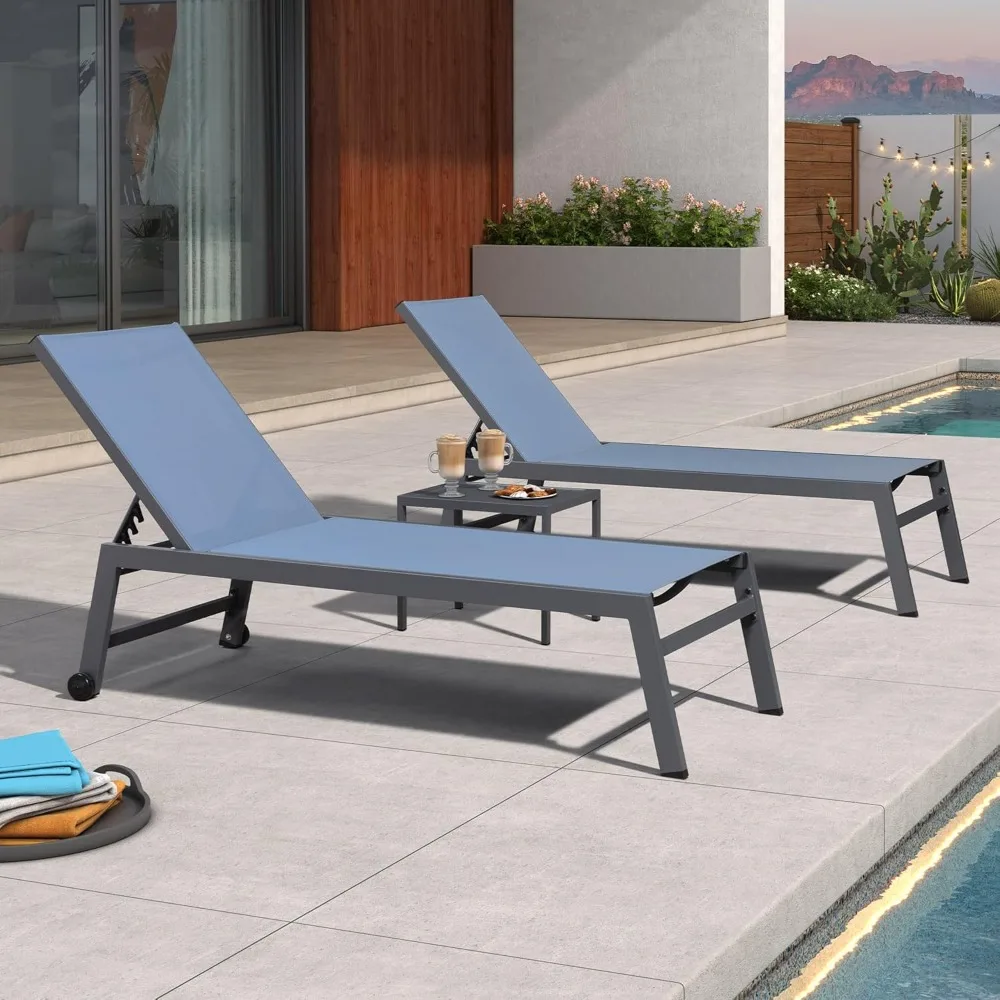 

Outdoor Chaise Lounge Set for 2 Oversized Aluminum Patio Chaise Lounger Chairs with Easy-to-Move Wheels Adjustable Pool Chaise