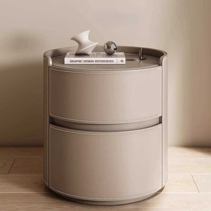 

Comfortable Simple modern light luxury round bedside table nightstands bedroom furniture side table Storage locker nightstand