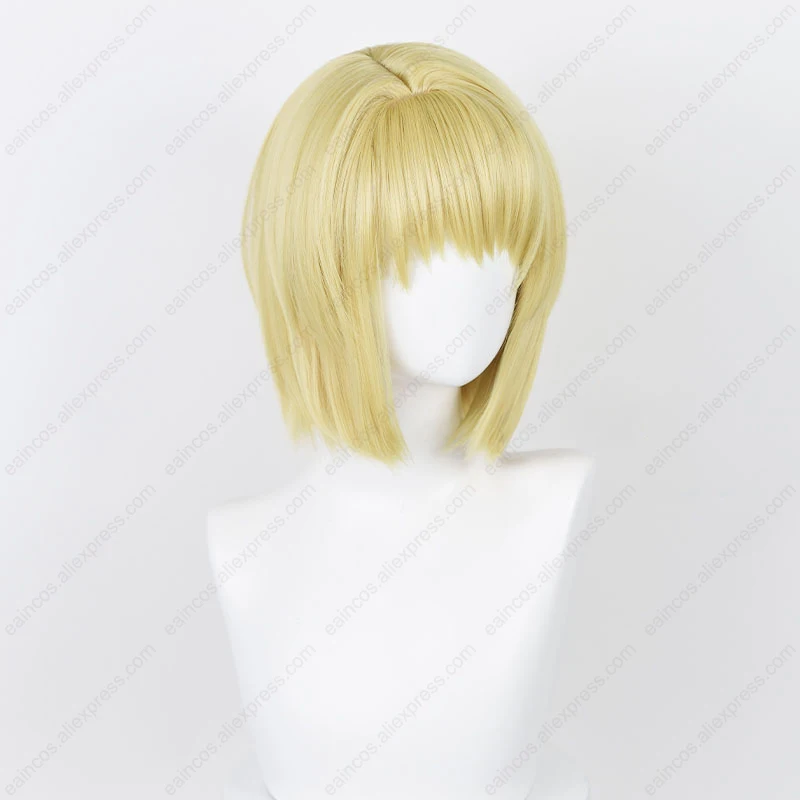 Anime Kurapika Cosplay Wig, Cabelo Curto Dourado Claro, Resistente ao Calor, Peruca Sintética, Festa de Halloween, 35cm