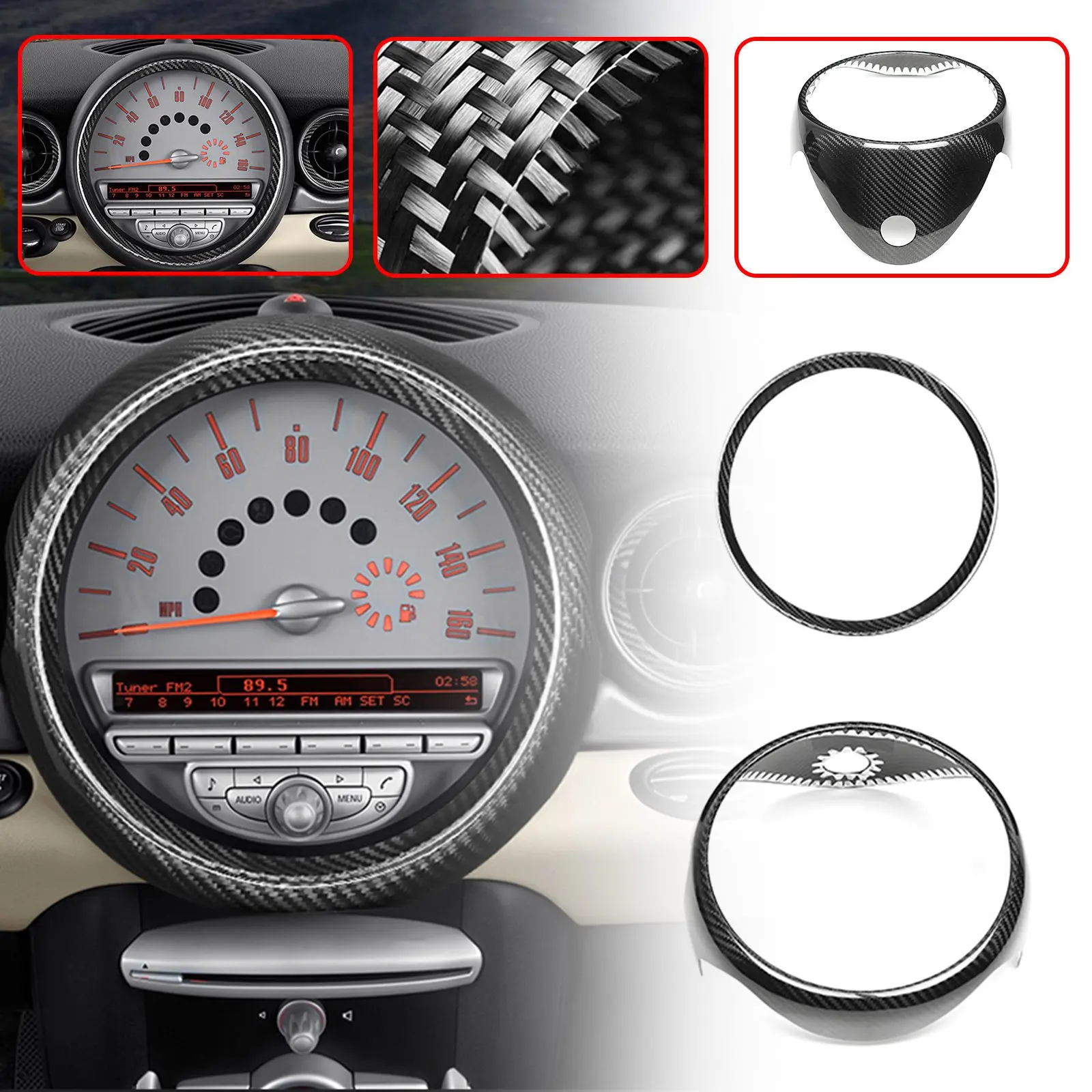 2PCS Center Console Speedometer Covers For BMW MINI Cooper S R55 R56 R57 R58 R59 2007-2012