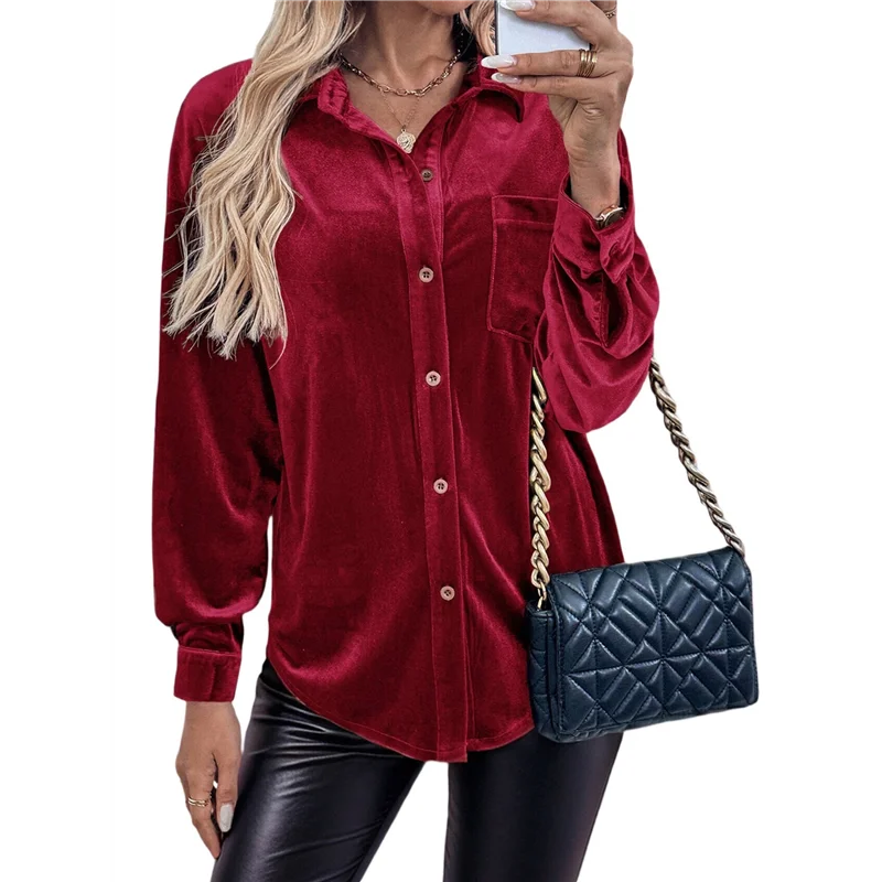 

NEW-Women's Winter Long Sleeve Velvet Cardigan Button Casual Tops Shirt Ladies Tops