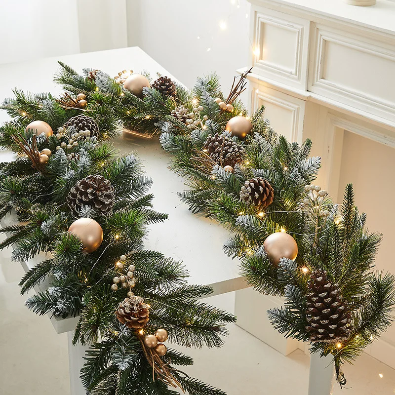 Christmas Garlands With Pinecones Red Berries Artificial Christmas Wreaths For Home Xmas Tree Stairs Door New Year Decoration