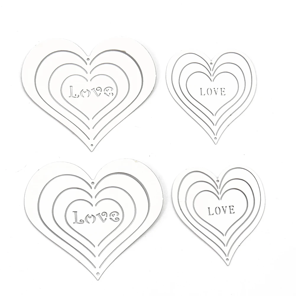 5PCS 3D Beating Heart Wind Spinner Stainless Steel Rotating Wind Chime Catcher Pendant Wall Hanging Art Home Garden Decoration