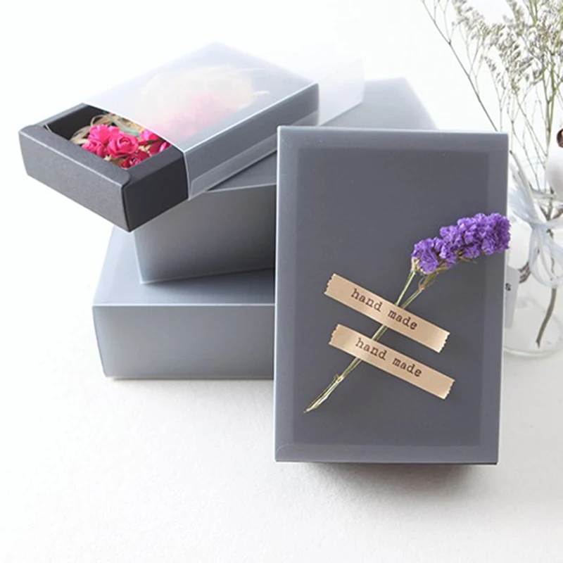 10pcs/20pcs Frosted Kraft Paper Drawer Boxes with Clear Sleeve for Handmade Soap Craft Black White Party Gift Packaging