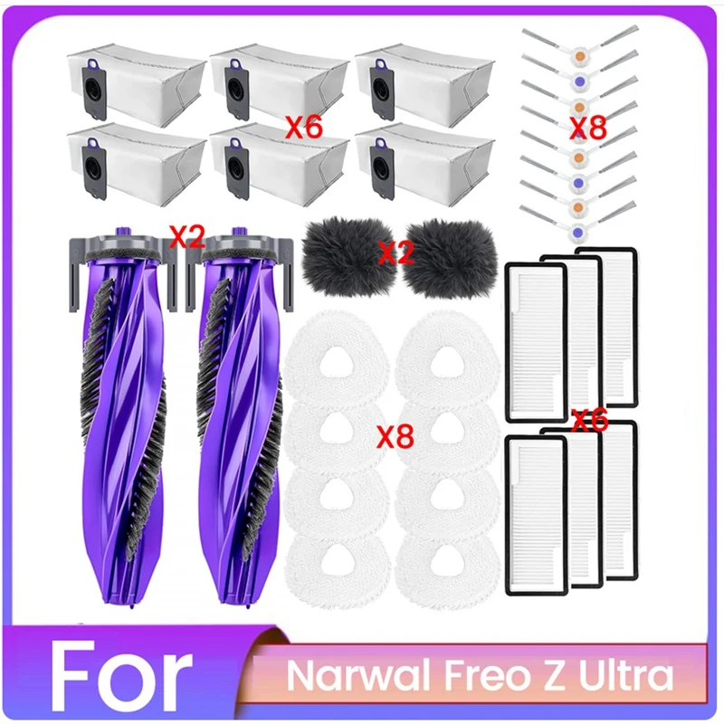 

32Pcs Replacement Kits For Narwal Freo Z Ultra Vacuum Cleaner Accessories Roller Side Brush HEPA Filter Mop Pad Dust Bag