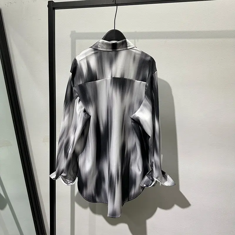 Fashion Retro Splashed Ink Printing Long-Sleeved Shirt Men and Women Popular Internet Celebrity Handsome Graffiti
