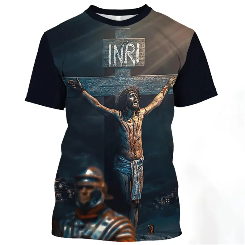 Jesus Christ Pattern T Shirt for Men 3D Printed Catholicism Summer Men's T-Shirts Casual O-Neck Oversized Short Sleeve Tees