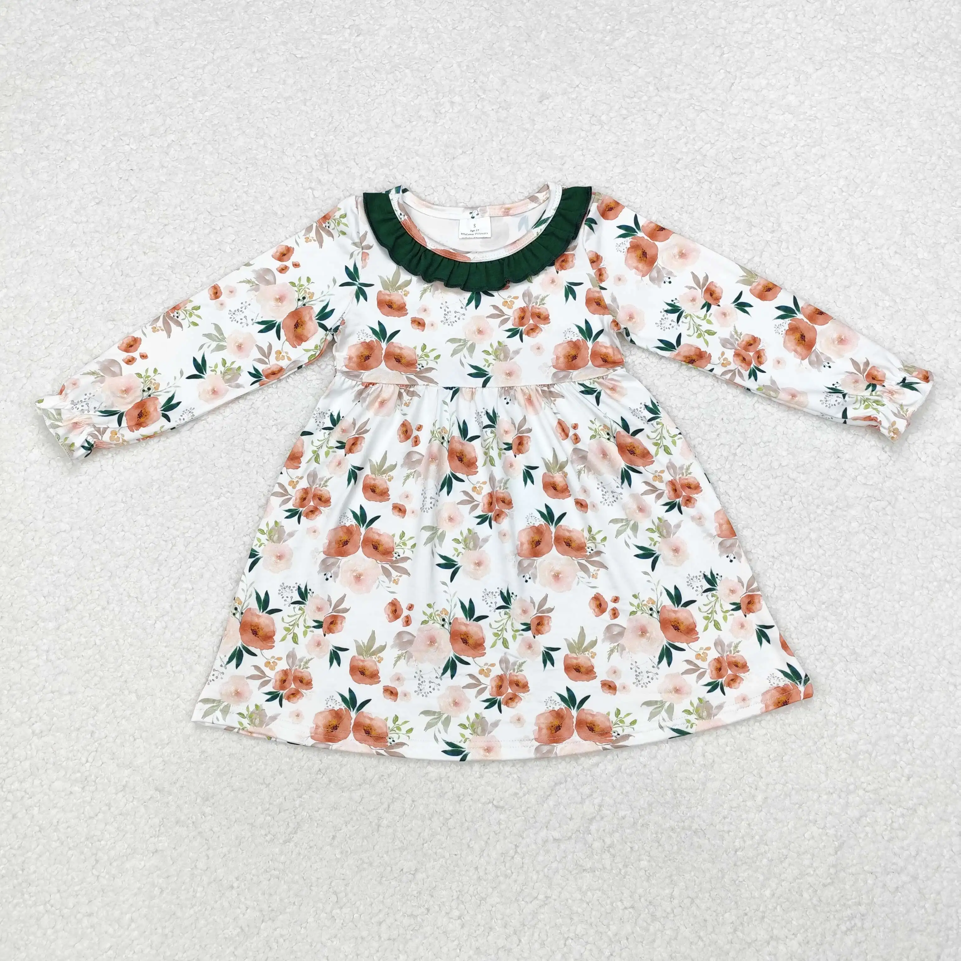 

NEW rts baby fashion girls long sleeve dress wholesale boutique flower pattern fall girls dress