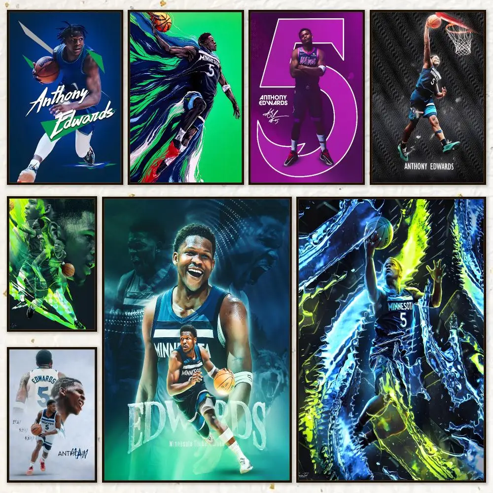 Sport Basketball Anthony Edwards Poster HD Waterproof Wall Art Posters Self Adhesive Bedroom Living Room Home Decor Gift