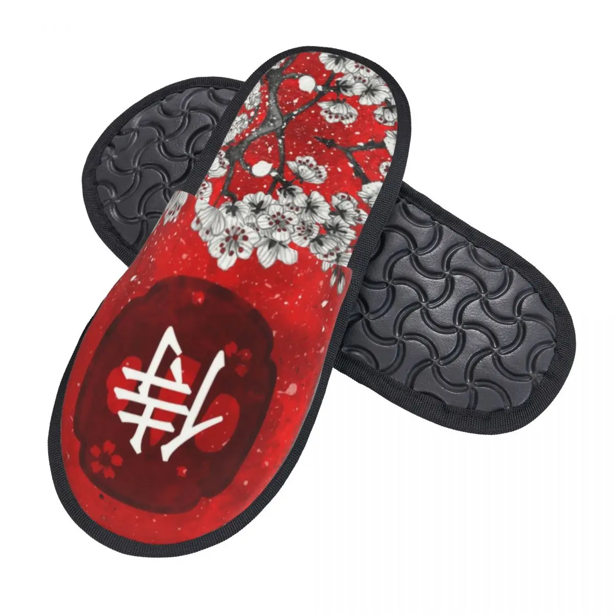 Japanese Samurai House Slippers Women Soft Memory Foam Cherry Blossom Slip On Spa Slipper Shoes