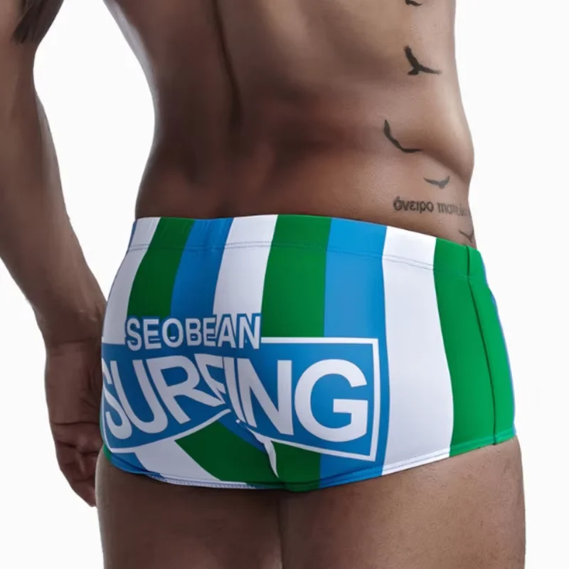Striped Swim Trunks for Men Beach Seaside Swimming Wear Swimwear for Vacation Water Activities Swimsuits Hot Spring Bathing Suit