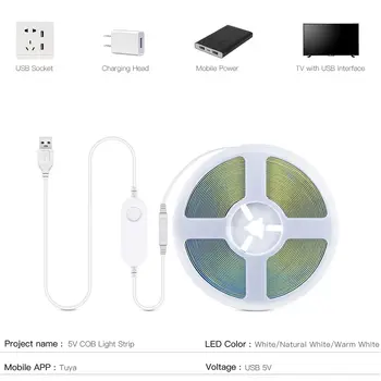 5V USB Tuya WiFi/Tuya Zigbee 3.0 COB LED燈帶 柔性可調光夜燈 房間裝飾燈 適用於 Alexa Google SmartThings 8 最佳銷售 Zigbee 夜燈 - №3