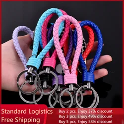 1Pc Veelkleurige Handgemaakte Gevlochten Lederen Koord Sleutelhanger Mode Paar Pols Touw Sleutelhanger Party Gift Kleine Sieraden