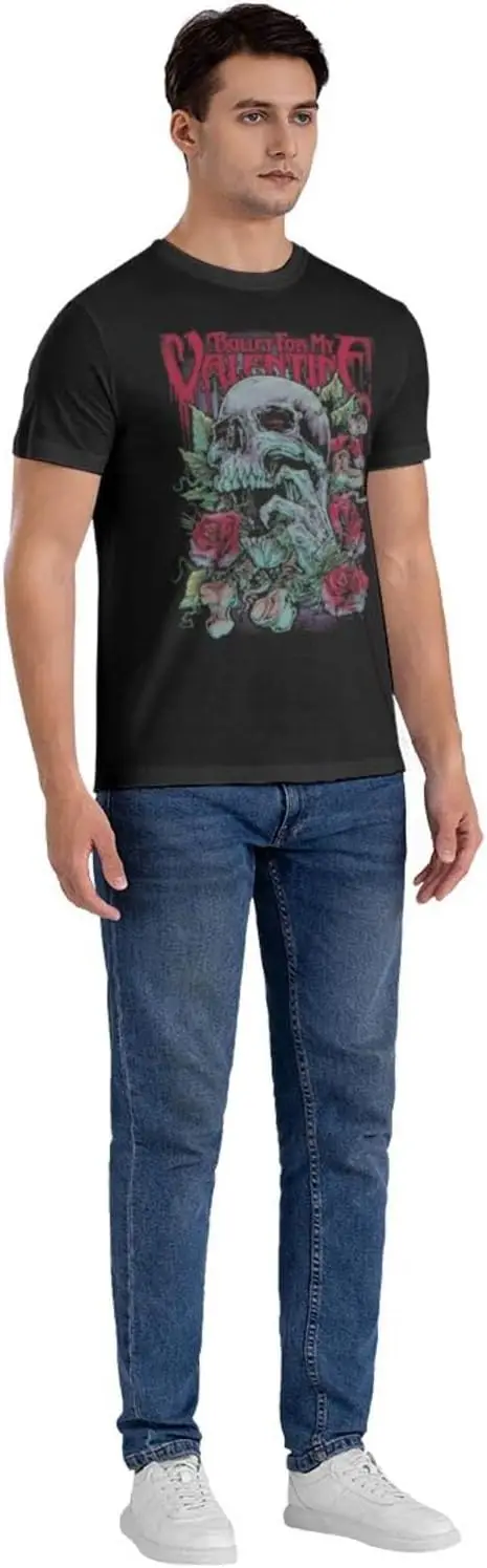 Bullet Music for My and Valentine Men's Comfortable Short Sleeve Shirt Round Neck Cotton Fashion T-Shirt Black