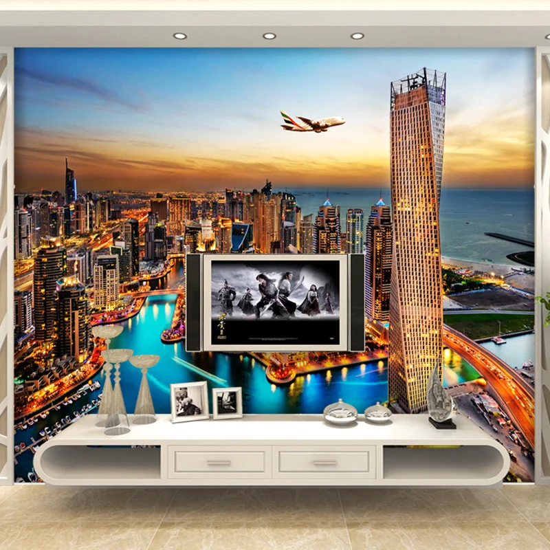 Dubai City Night View Mural Wallpaper Custom Wall Painting Papel Pintado Living Room TV Background Photo Wall Paper Rolls 3D