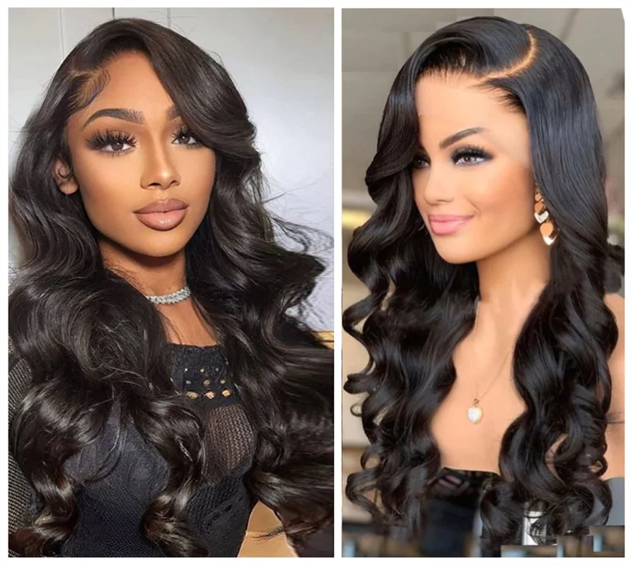 

Body wave Lace former human hair wig female 10-26 "glue-free wig 100% pure human hair natural black female hair