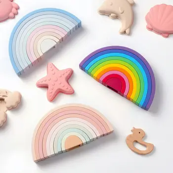 10 adet/takım Montessori bebek bina silikon blok oyuncak gökkuşağı istiflenebilir oyuncak çocuklar için kemer eğitici oyun denge istifleme blok