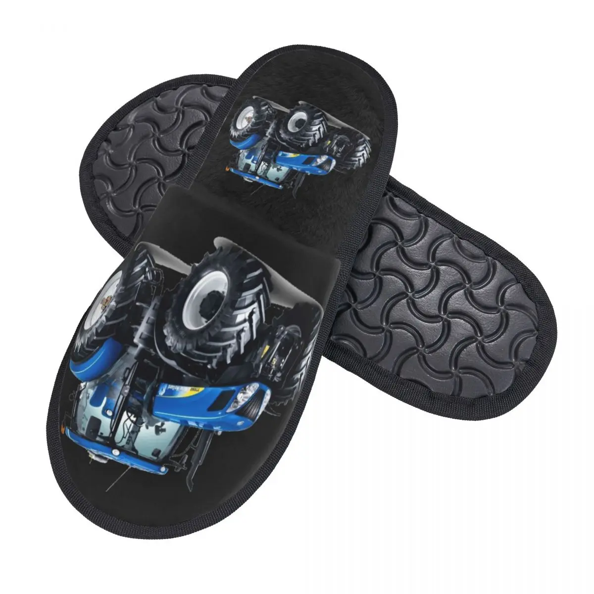 Custom Blue Tractor Memory Foam Slippers Women Cozy Warm Heavy Machinery House Slippers