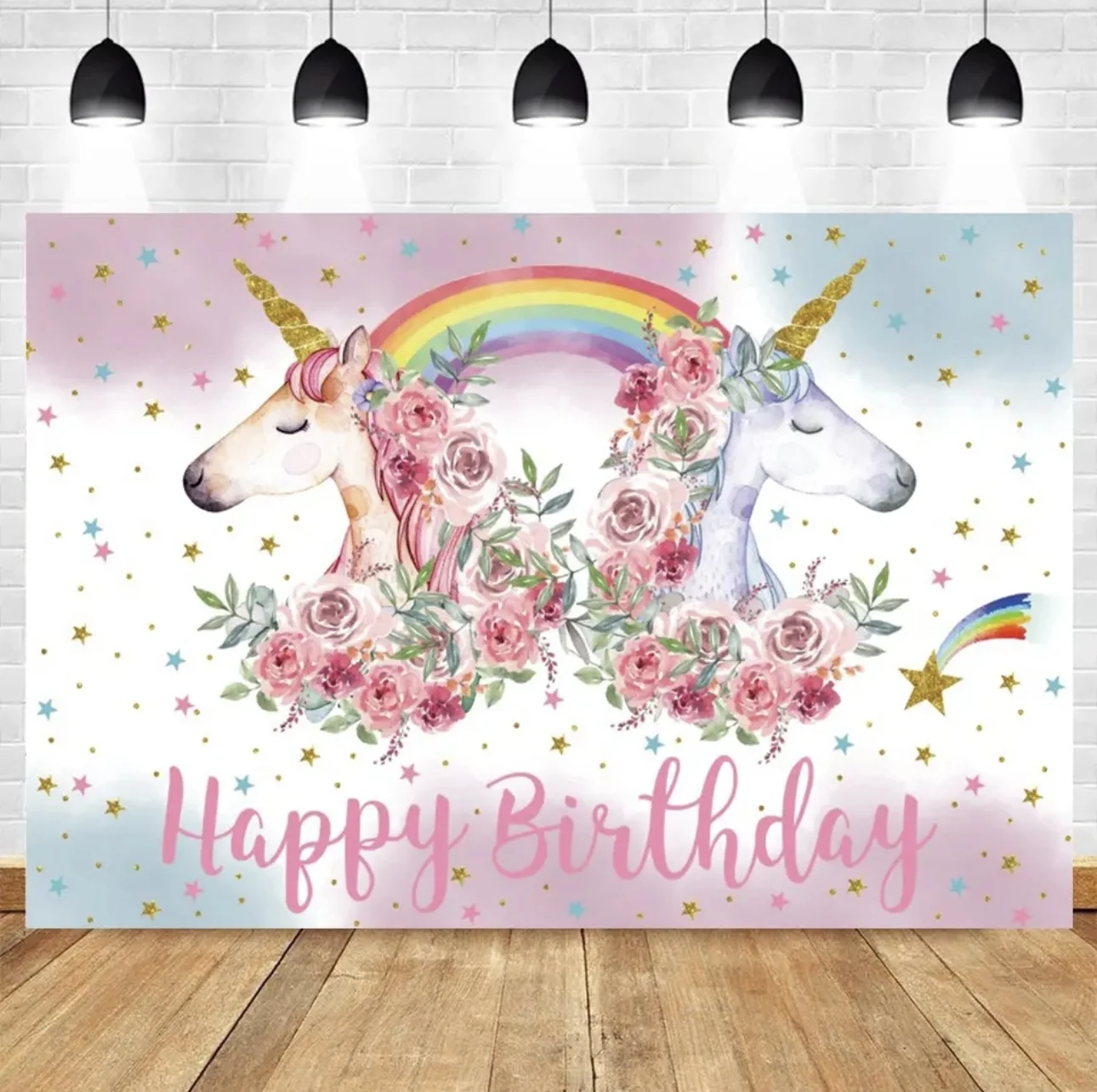 Rainbow Unicorn background Baby first birthday party decoration newborn baby washing photo background decoration shooting banner