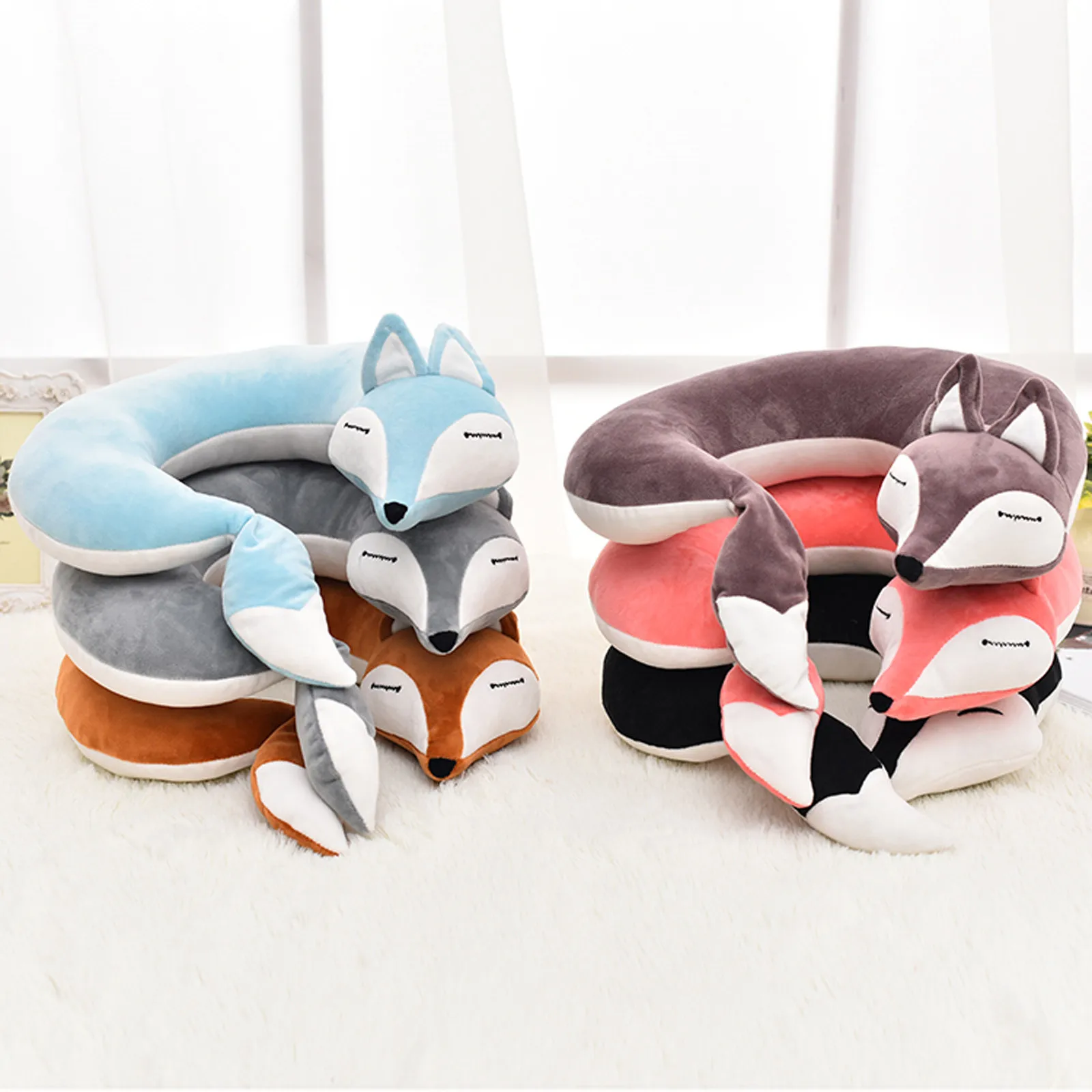 Cute Fox U-shaped Pillow for Cervical Spine Protection Cartoon Neck Pillow Soft Cervical Support Pillow For Office Sleeping