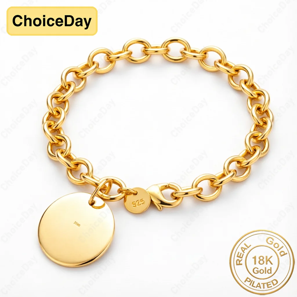 18K Gold Plated Delicate Glossy Round Bracelet for Women, Fashionable Wedding Party Gift Jewelry