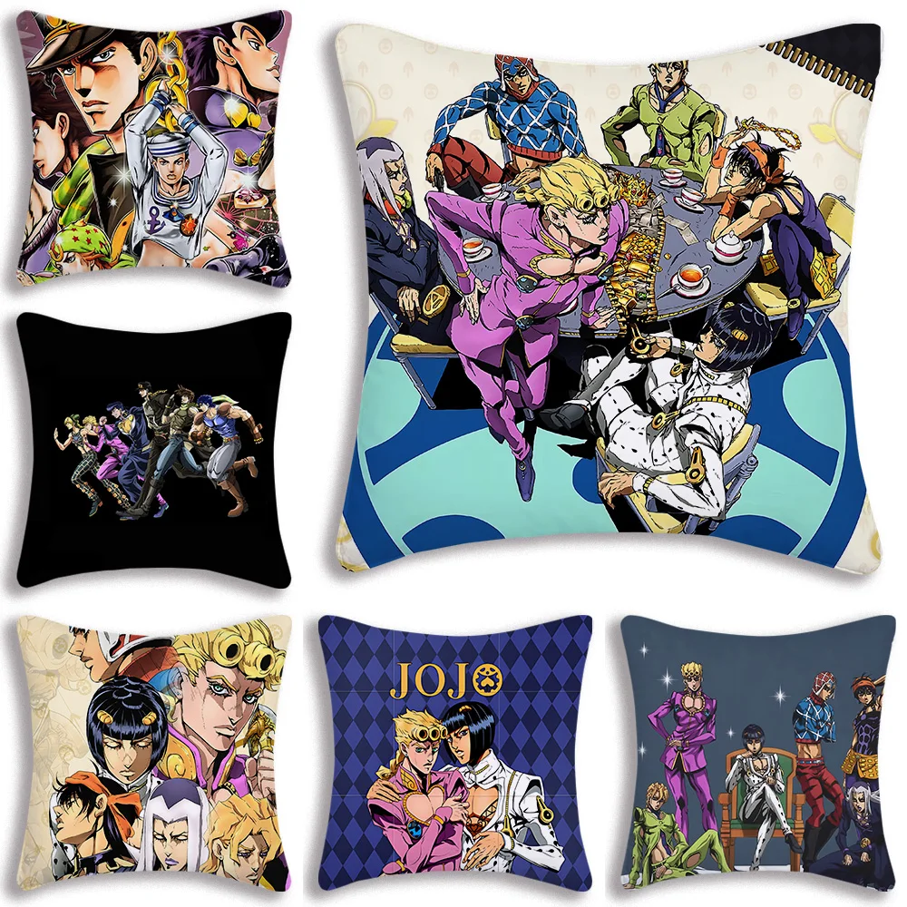 JoJo's Bizarre Adventure Pillow Covers Cartoon Sofa Decorative Home Double-sided Printing Short Plush Cute Cushion Cover