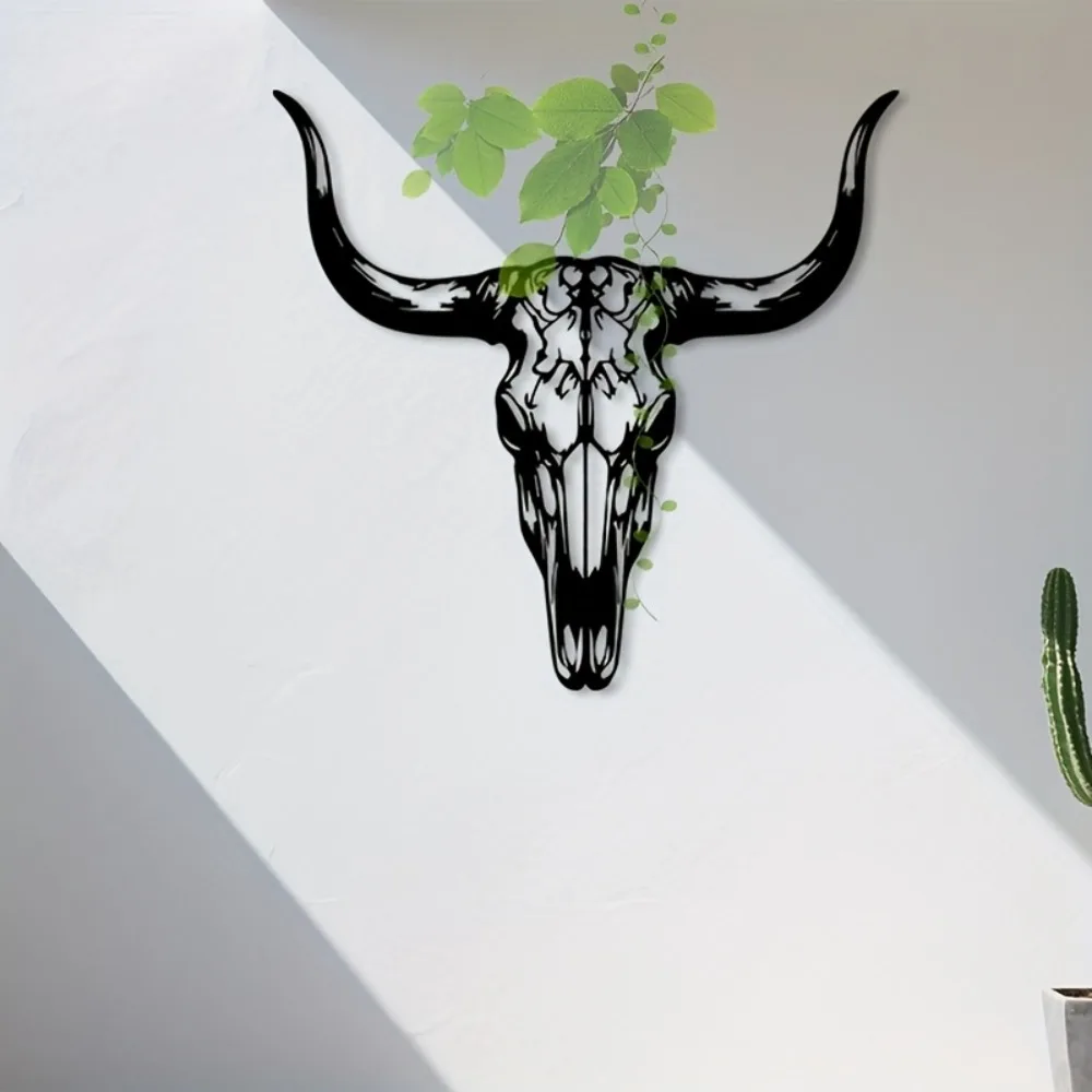 Rustic Bull Skull Iron Wall Art Western Ranch Lodge Home Metal Mural Statue Rodeo Room Hanging Rustproof Gift Ornament