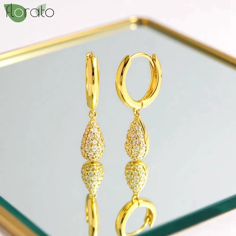 

925 Sterling Silver Needle Fashion Water Drop Zircon Huggies Pendant Earrings for Women Fashion Wedding Party Hoop Charm Jewelry