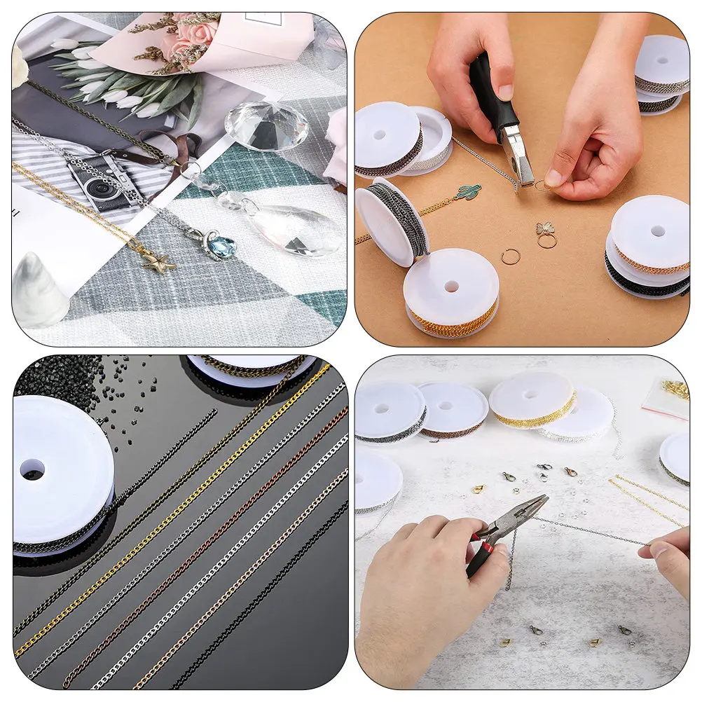Flat Metal Jewelry Chain for DIY Necklace & Bracelet, 8 Rolls Smooth Surface Craft Chain, Rust-Resistant & Fade-Proof