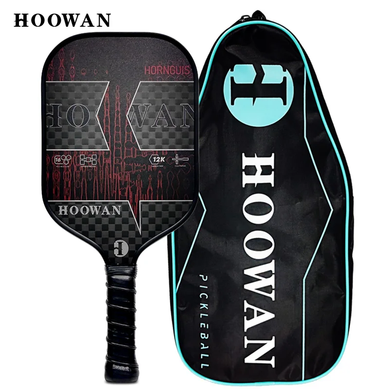 12K Carbon Fiber Pickleball Paddle Grit-Textured Surface 16MM Polymer Hexa-Core Lightweight Pickle Ball Racket HOOWAN Hornguis