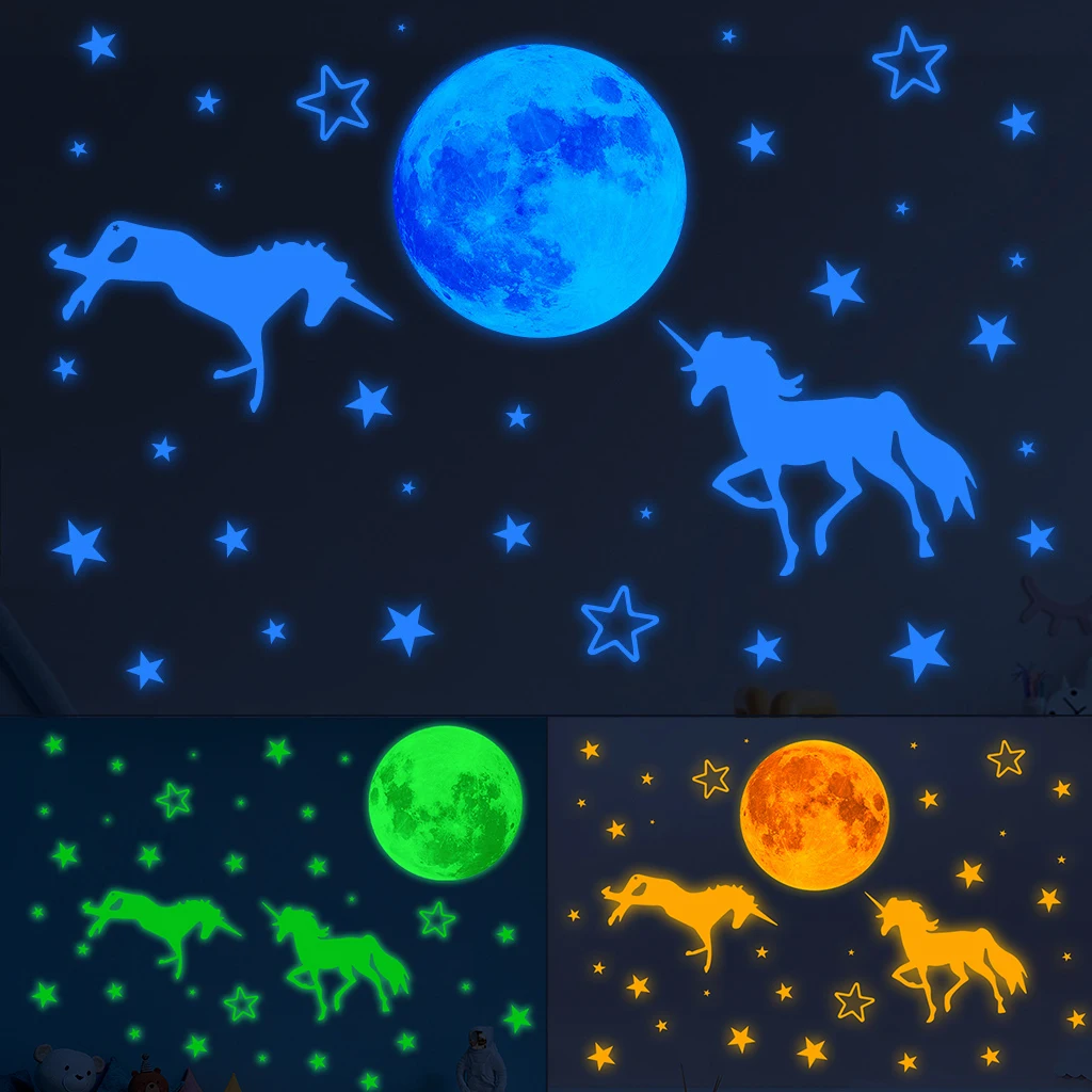 

Unicorn Moon Stars Luminous Sticker Glow In The Dark For Children's Room Fluorescent Decals Room Decor Home Decoration