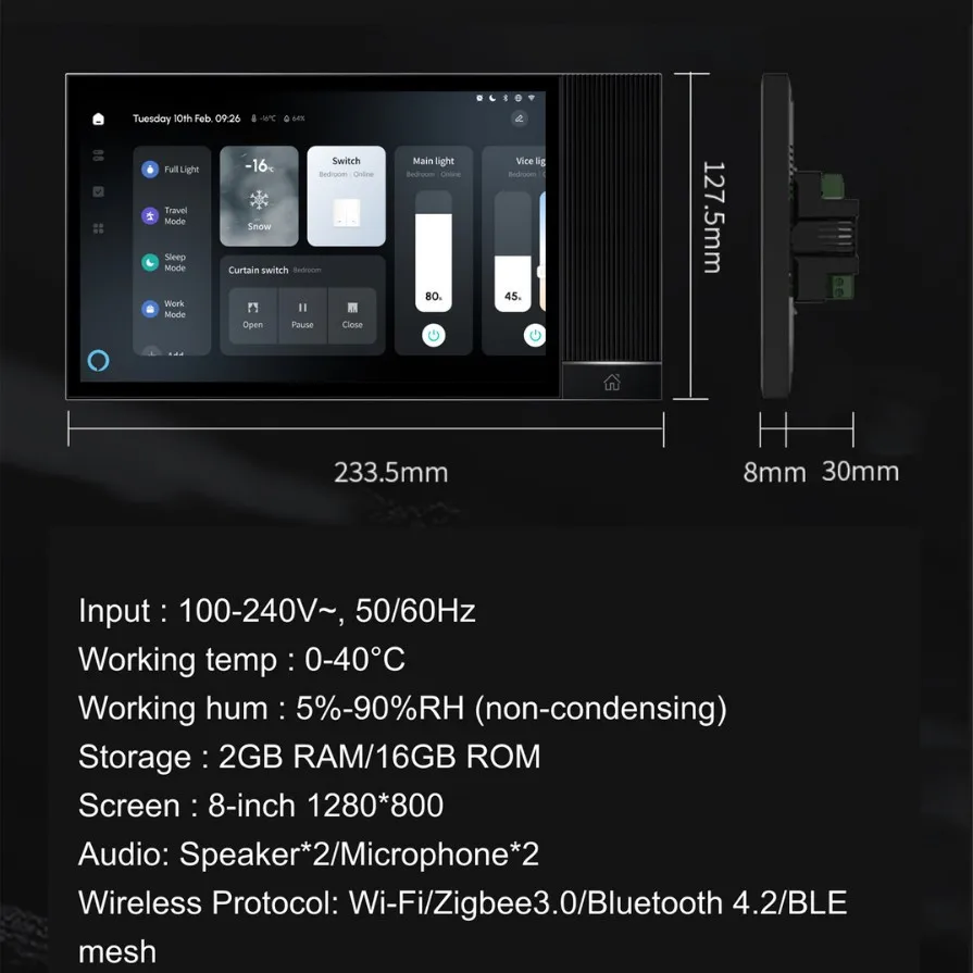 TUYA Smart 8-inch music player central control screen ZIGBEE gateway with built-in Alexa voice control full-screen