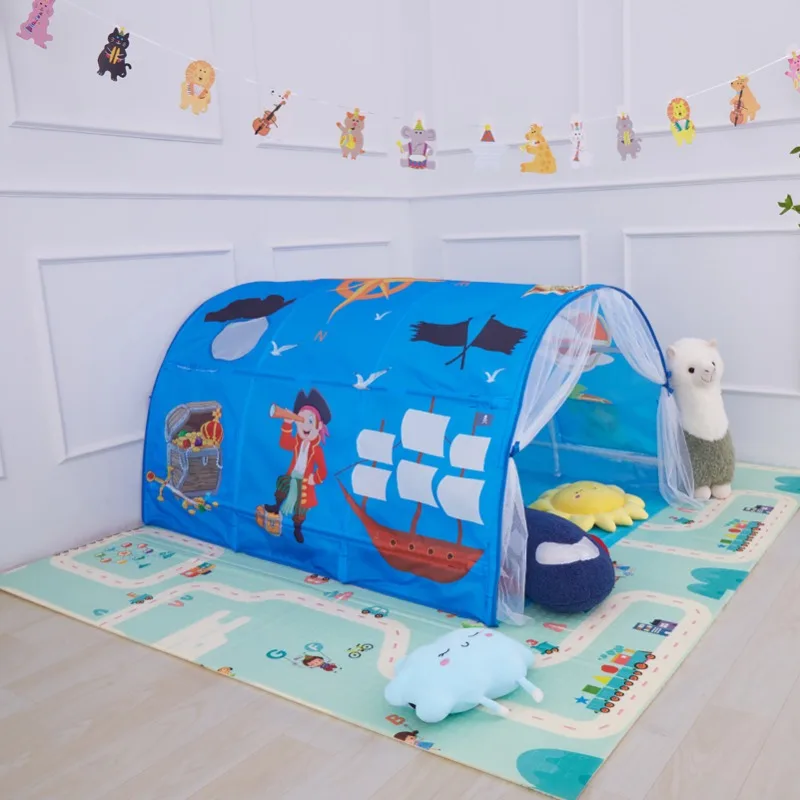 Casa de juegos divertida con cúpula 2 en 1, tienda interior portátil para niños con patrones de carritos de princesa y mundo marino, decoraciones para habitación infantil