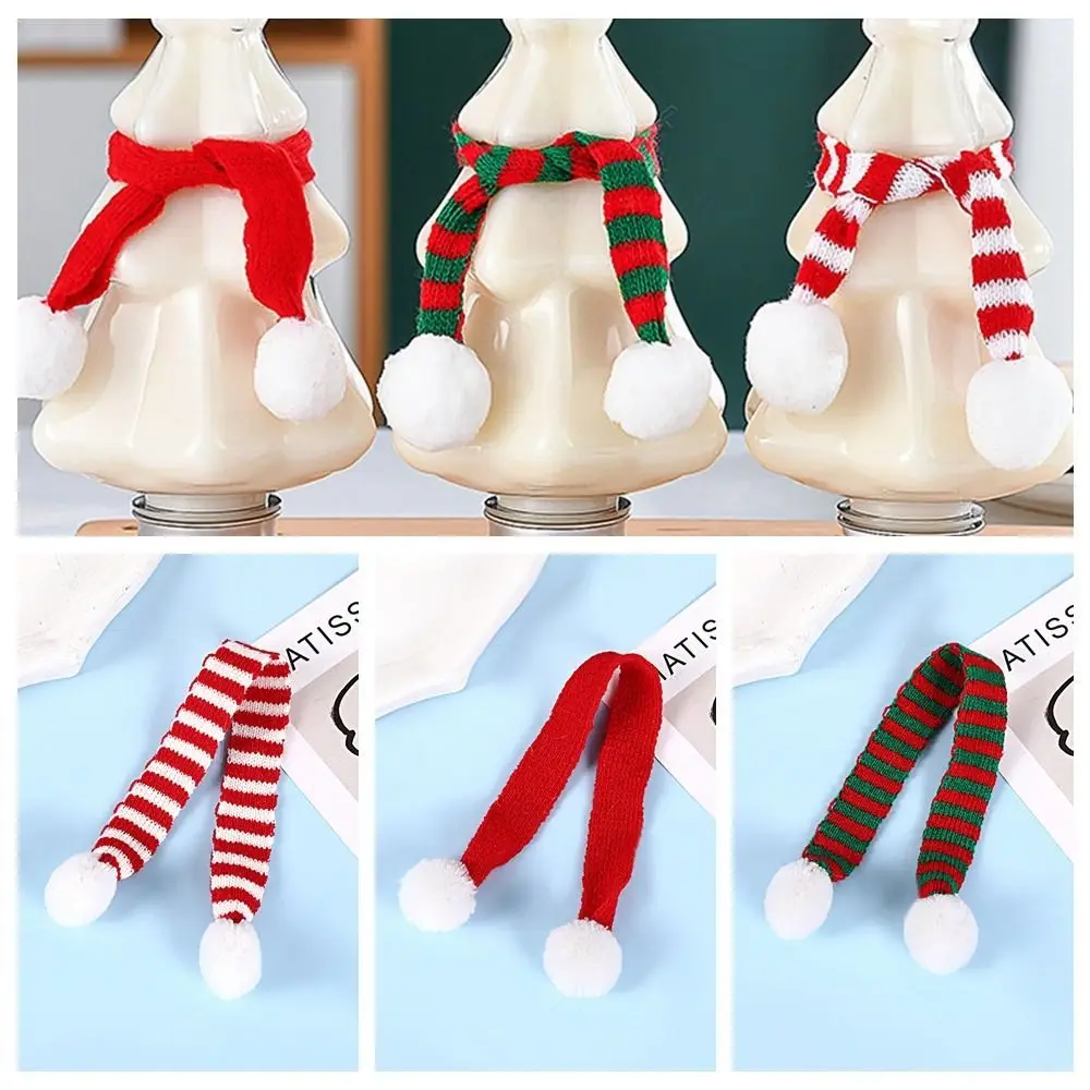 Acrylic Fibers Mini Scarf Ornament Toy Red And White DIY Craft Knit Scarf Doll Decoration Mini Knit Mini Knitting Scarf