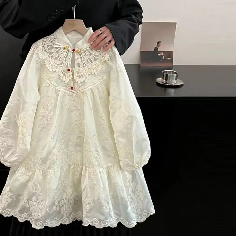 

Платье для девочек, весна-лето 2023, новое детское платье принцессы с вышивкой в китайском стиле для девочек