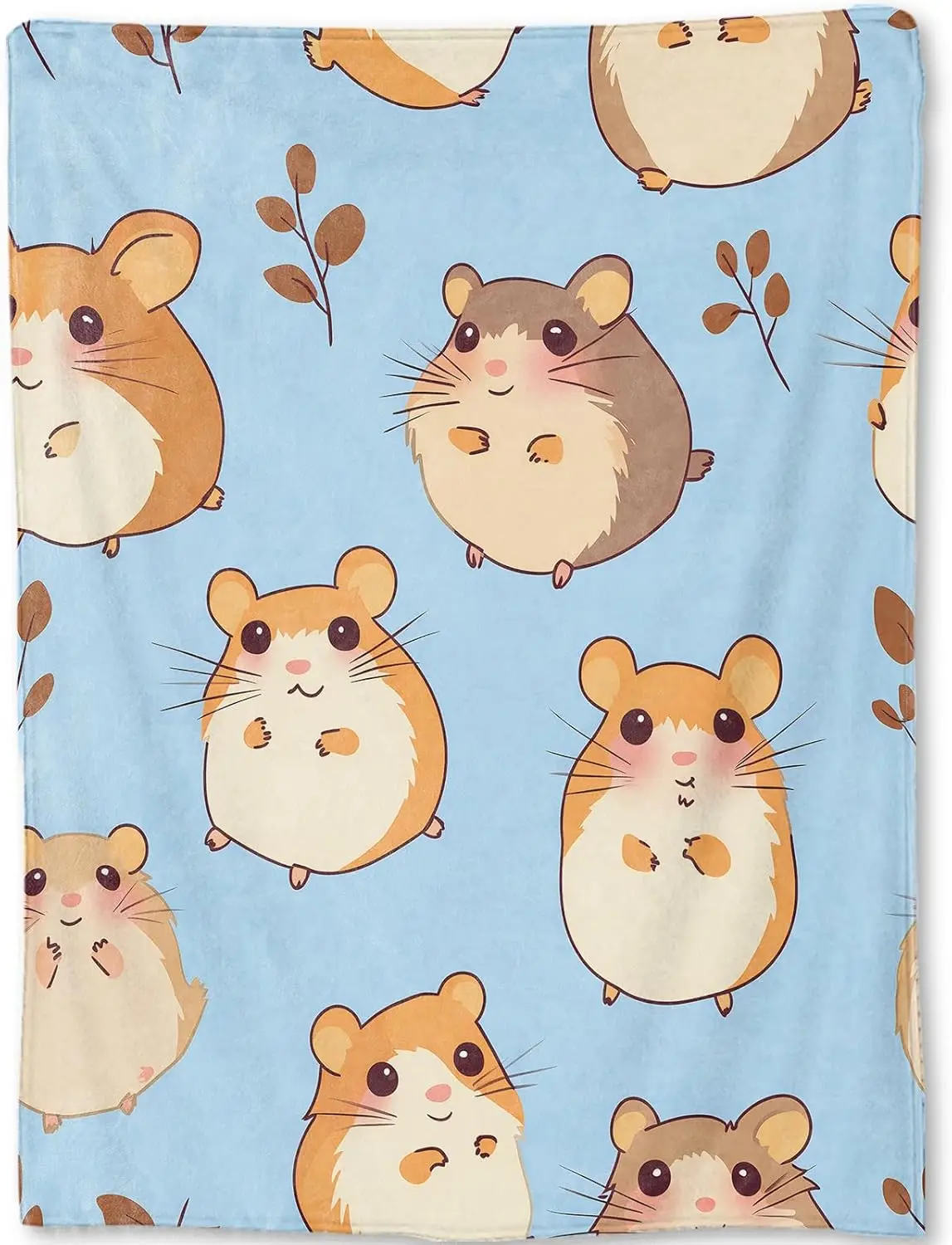 Hamster Blanket - Cute Cartoon Hamsters Light Blue Fleece Throw,Gifts for Kids Adult, Soft & Warm,Lightweight, for Modern Rustic