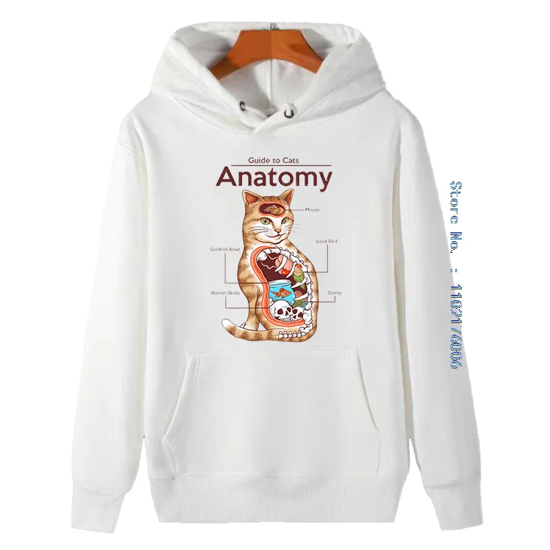 Anatomy Of A Cat Funny Graphic Hooded Sweatshirts Classic Fleece Hoodie Thick Sweater Hoodie Fashion Men's Winter Sweater