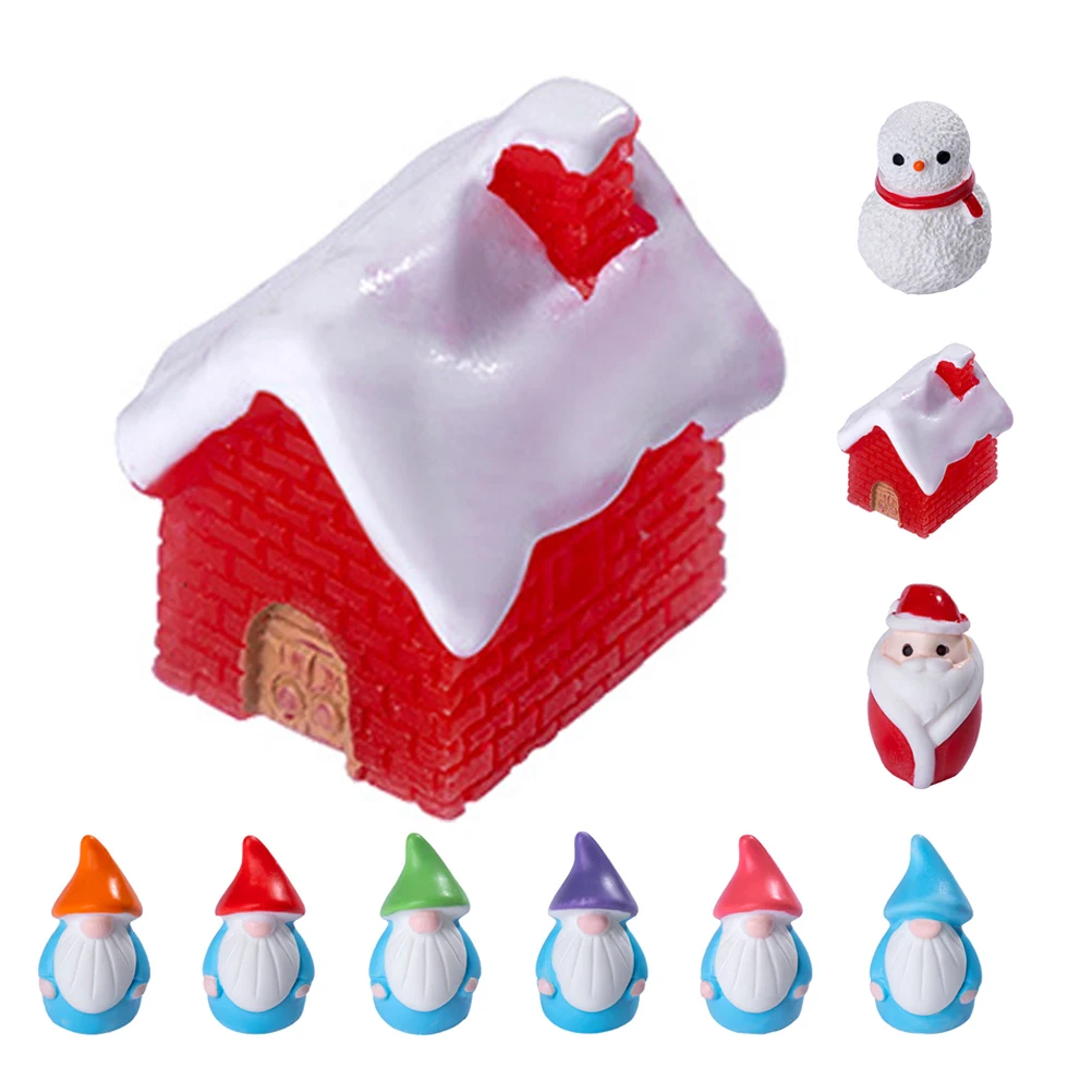 

10Pcs Christmas Miniature Santa Snowman Dwarfs Set Resin Micro Decoration Xmas DIY Holiday Desktop Ornament Favor