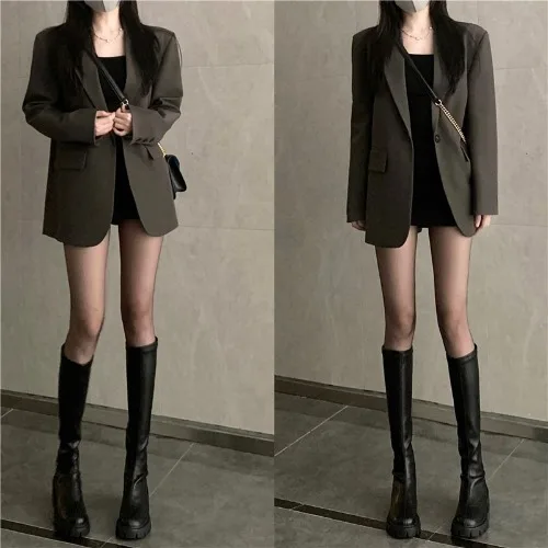 

Casual Woman Blazer Sacks Wool Blend Yellow Cotton Fabric Ol Pink Sense Workplace Flip Sun Protection Size Thin Plus Side Slit