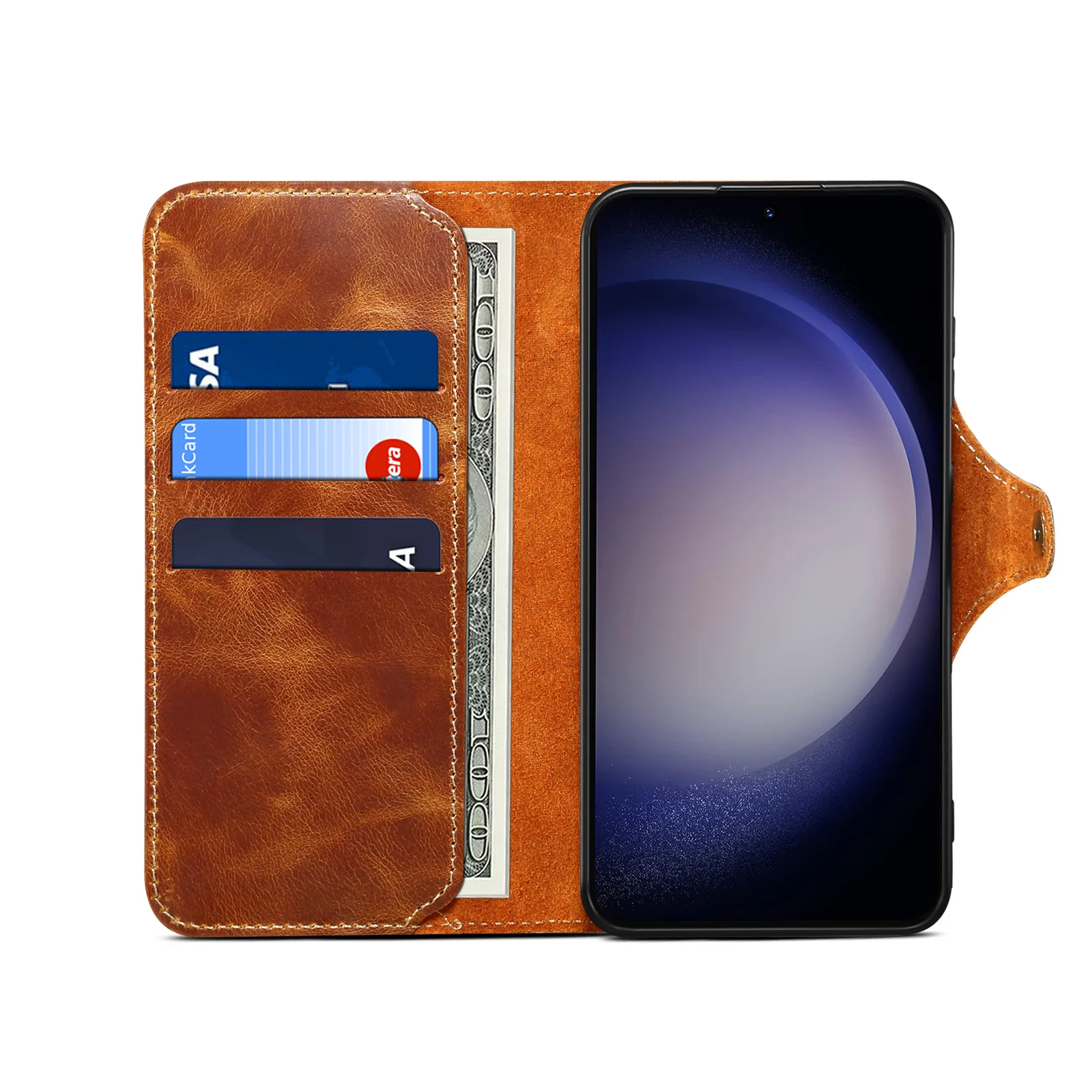 Retro Genuine Leather Case for Samsung Galaxy S25 Ultra S24 Plus S23 FE S21 5G Business Purse Cover with Lanyard Card Pocket