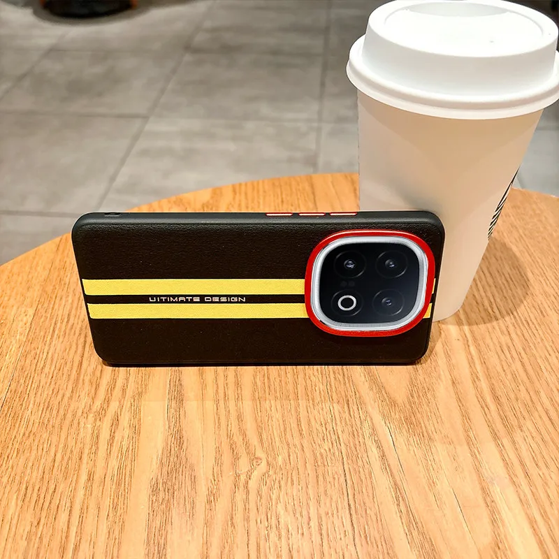 

For VIVO iQOO Z10 Turbo, Y300 GT Case ELVEV Yellow Track Skin-feeling PU Leather Hard PC Phone Cover