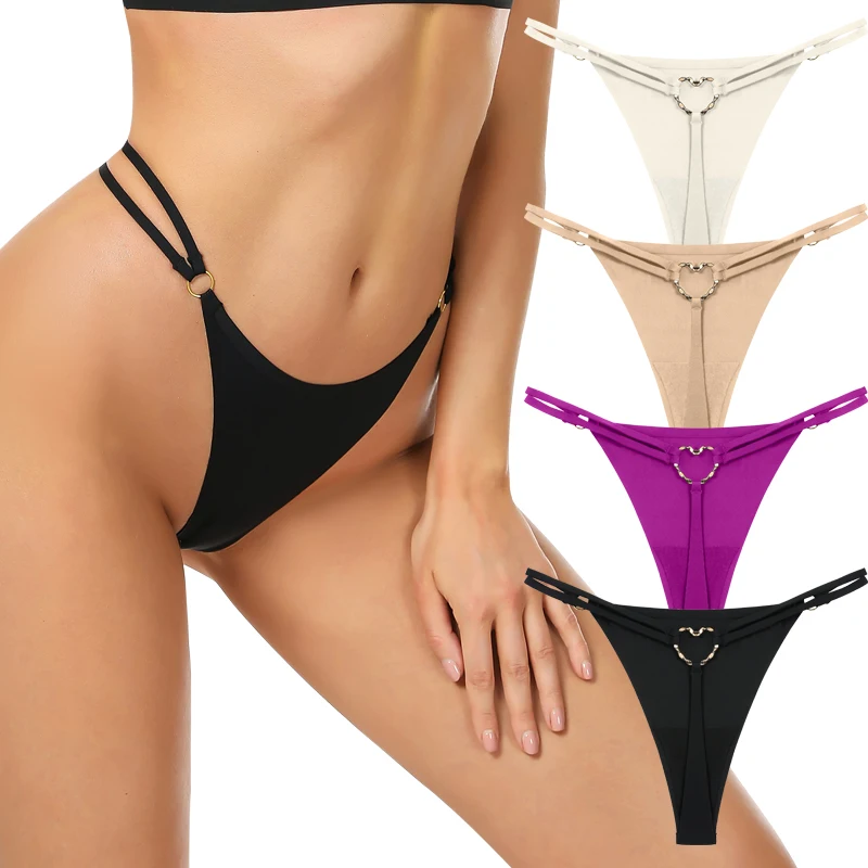 5Pcs Ice Silk Iron Ring Sexy Women G String Briefs Girls Panties Underwear Thong Seamless Underpants Lingerie Plus Size S-XL