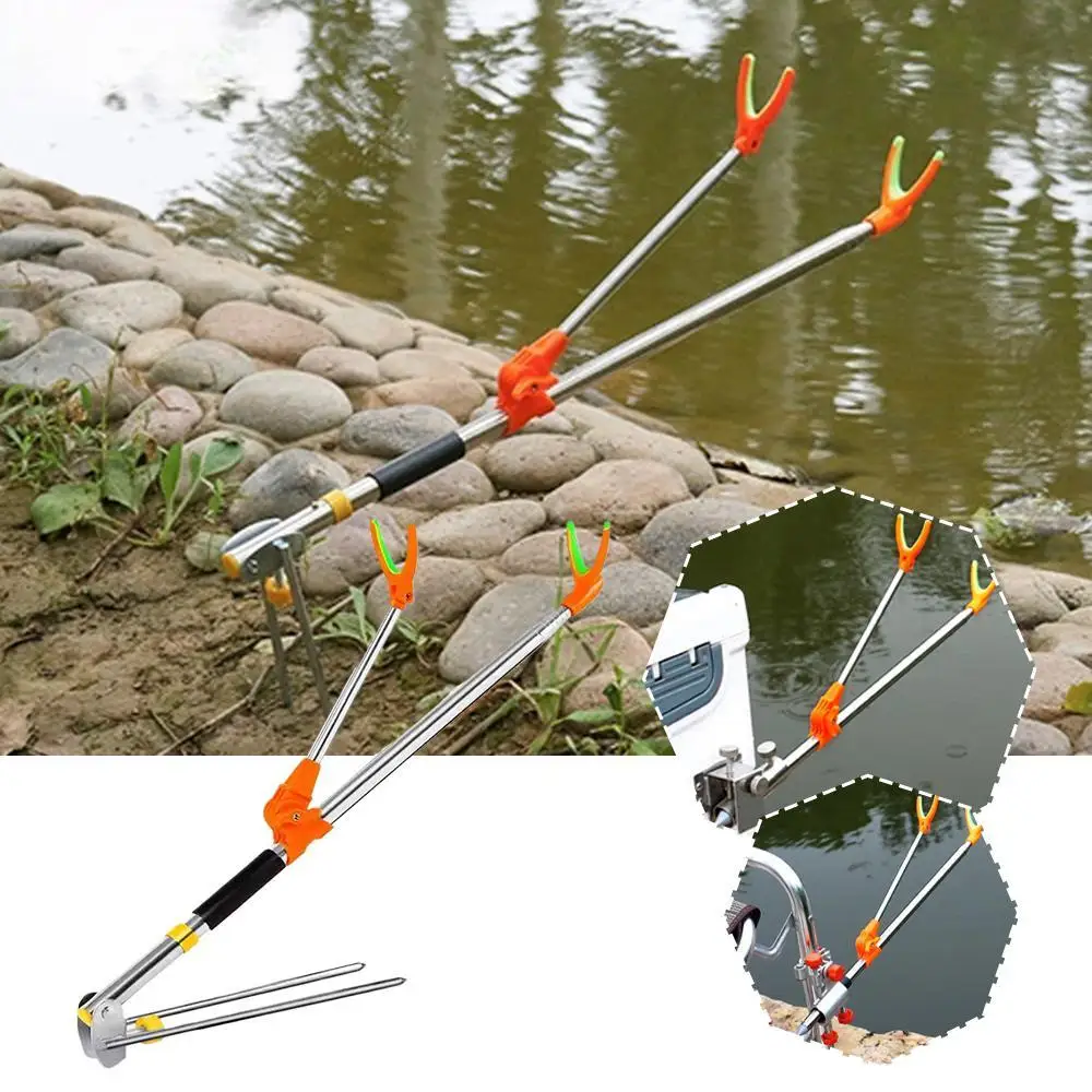 Teleskop Angelrute Halterung Fisch Ausrüstung Einstellbare Flexible Edelstahl Unterstützung Doppel Stangen Hand Angelrute Halter