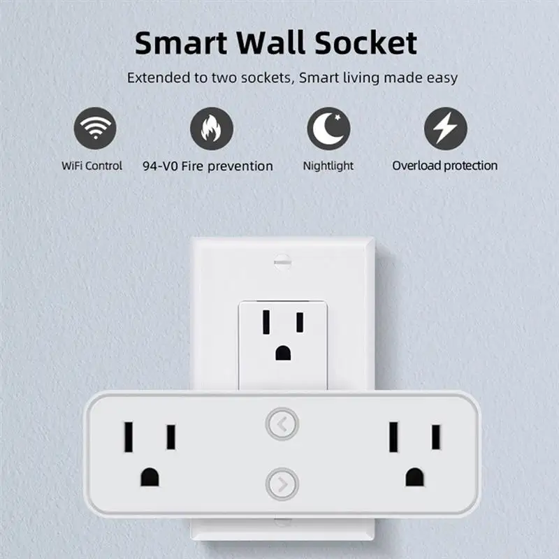 Smart Plug 10A WiFi Compatible With Bluetooth Smart Outlet US Dual Sockets Plugs APP Control With Timer Setting Schedule